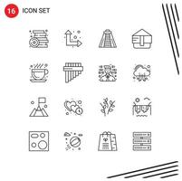 Mobile Interface Outline Set of 16 Pictograms of flute coffee chichen itza cafe fashion Editable Vector Design Elements