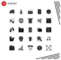 Group of 25 Modern Solid Glyphs Set for audience targeting focus vhs report document Editable Vector Design Elements