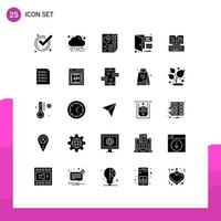 Editable Vector Line Pack of 25 Simple Solid Glyphs of book key document page coding Editable Vector Design Elements