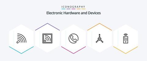 paquete de iconos de 25 líneas de dispositivos que incluye . teléfono. . remoto vector