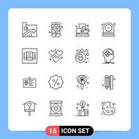 Universal Icon Symbols Group of 16 Modern Outlines of layout time route table breakfast Editable Vector Design Elements