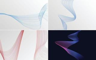 Set of 4 geometric wave pattern background Abstract waving line vector