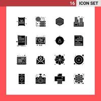 Set of 16 Modern UI Icons Symbols Signs for code building globe polution factory Editable Vector Design Elements