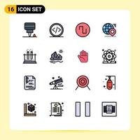 Modern Set of 16 Flat Color Filled Lines Pictograph of test location sound pin earth Editable Creative Vector Design Elements