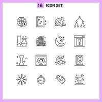 16 Universal Outline Signs Symbols of chemistry social wash link ruler Editable Vector Design Elements