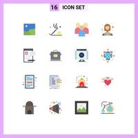 Modern Set of 16 Flat Colors and symbols such as document woman employee industry team Editable Pack of Creative Vector Design Elements