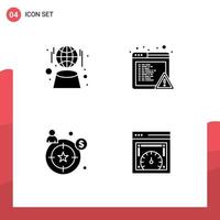 Modern Set of 4 Solid Glyphs and symbols such as digital target network error page speed test Editable Vector Design Elements