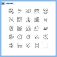 Set of 25 Modern UI Icons Symbols Signs for group book head graduate message Editable Vector Design Elements