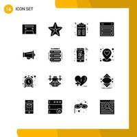 Modern Set of 16 Solid Glyphs Pictograph of announce website night web layout Editable Vector Design Elements