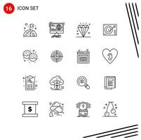 16 User Interface Outline Pack of modern Signs and Symbols of record phonograph web device holiday Editable Vector Design Elements