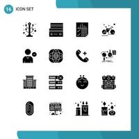 Pictogram Set of 16 Simple Solid Glyphs of sport cycle shopping bicycle report Editable Vector Design Elements