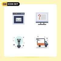 Group of 4 Flat Icons Signs and Symbols for browser bulb website desktop education Editable Vector Design Elements