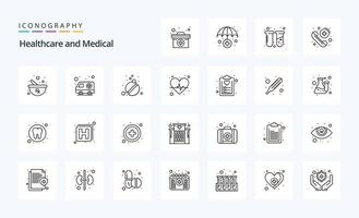 paquete de iconos de 25 líneas médicas vector