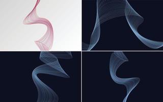 Set of 4 geometric wave pattern background Abstract waving line vector