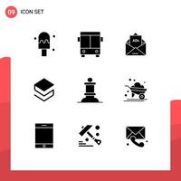 Pictogram Set of 9 Simple Solid Glyphs of figure bishop email crypto currency coin Editable Vector Design Elements