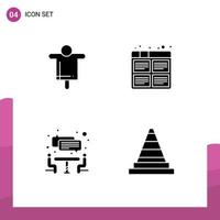 Group of 4 Solid Glyphs Signs and Symbols for agriculture interview scarecrow images teamwork Editable Vector Design Elements