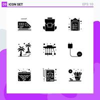 Set of 9 Commercial Solid Glyphs pack for physics arecaceae check list beach palm Editable Vector Design Elements