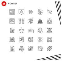 25 Universal Line Signs Symbols of sweets camping shield science chemistry Editable Vector Design Elements