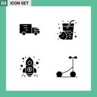 Editable Vector Line Pack of 4 Simple Solid Glyphs of delivery launch truck food rocket Editable Vector Design Elements