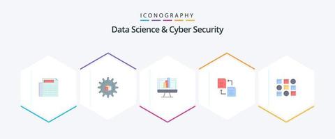 Data Science And Cyber Security 25 Flat icon pack including data scince. pattren. monitor. scince. file vector