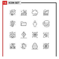 Set of 16 Modern UI Icons Symbols Signs for hand wedding weather valentine passion Editable Vector Design Elements