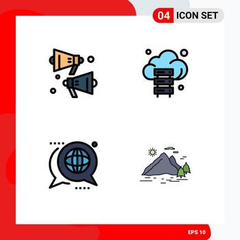 4 User Interface Filledline Flat Color Pack of modern Signs and Symbols of loud forum cloud technology message Editable Vector Design Elements