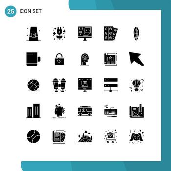 paquete de 25 glifos sólidos creativos de recreación aplicación para pacientes programación de medicina elementos de diseño de vectores editables