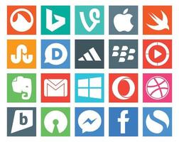 Paquete de 20 íconos de redes sociales que incluye dribbble windows blackberry mail gmail vector