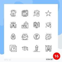 Group of 16 Modern Outlines Set for team work building computer media bookmark Editable Vector Design Elements