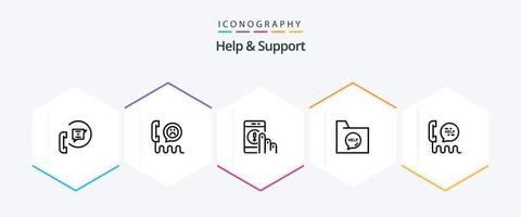 Help And Support 25 Line icon pack including document. communication. phone. phone. contact vector