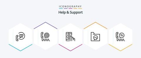 ayuda y soporte paquete de iconos de 25 líneas que incluye documento. comunicación. teléfono. teléfono. contacto vector