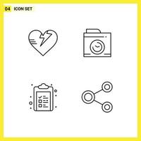 Set of 4 Modern UI Icons Symbols Signs for healthcare list camera team link Editable Vector Design Elements