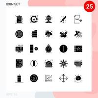 Pack of 25 Modern Solid Glyphs Signs and Symbols for Web Print Media such as develop tool analysis knife camping Editable Vector Design Elements