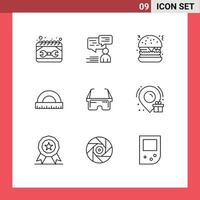 Group of 9 Outlines Signs and Symbols for scale measure user construction food Editable Vector Design Elements