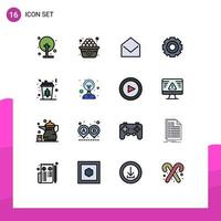 16 User Interface Flat Color Filled Line Pack of modern Signs and Symbols of cup universal mail setting general Editable Creative Vector Design Elements