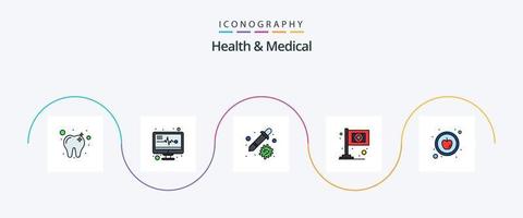 Paquete de 5 íconos planos llenos de línea médica y de salud que incluye. saludable. pipeta. alimento. médico vector