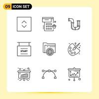 Set of 9 Vector Outlines on Grid for storage start plumber races flag Editable Vector Design Elements