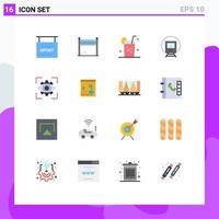 Group of 16 Flat Colors Signs and Symbols for focus transport fruit tramway cortege Editable Pack of Creative Vector Design Elements