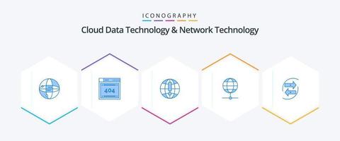 Cloud Data Technology And Network Technology 25 Blue icon pack including paper. exchang. globe . data. chang vector