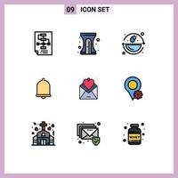 Universal Icon Symbols Group of 9 Modern Filledline Flat Colors of letter notification sharpener bell environmental protection Editable Vector Design Elements