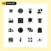 Pack of 16 creative Solid Glyphs of flask chemistry agriculture joker circus Editable Vector Design Elements