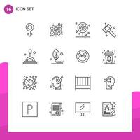 Mobile Interface Outline Set of 16 Pictograms of deep search search dinner tool construction Editable Vector Design Elements