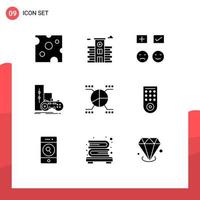 User Interface Pack of 9 Basic Solid Glyphs of chart play happy joystick game Editable Vector Design Elements