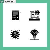 Pictogram Set of 4 Simple Solid Glyphs of ebook gear code development money Editable Vector Design Elements