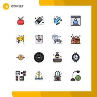 Modern Set of 16 Flat Color Filled Lines Pictograph of announce page stationery login browser Editable Creative Vector Design Elements