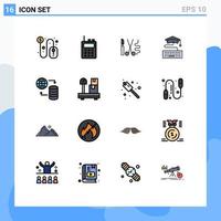 16 User Interface Flat Color Filled Line Pack of modern Signs and Symbols of service hosting surgery graduation keyboard Editable Creative Vector Design Elements
