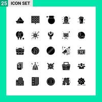 25 Universal Solid Glyph Signs Symbols of worker female army electrician weapon Editable Vector Design Elements