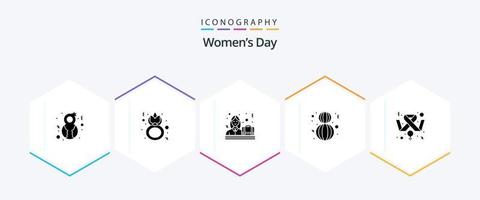 Womens Day 25 Glyph icon pack including awareness. lovely. celebrate. happy. female vector