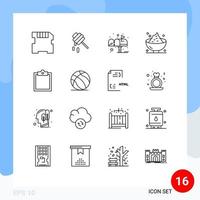 16 User Interface Outline Pack of modern Signs and Symbols of task buffer mail potato holiday Editable Vector Design Elements