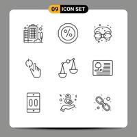 Set of 9 Modern UI Icons Symbols Signs for scales balance christmas gesture hand Editable Vector Design Elements